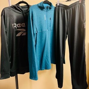 Reebok Black Hoodie, Teal Quarter-Zip Pullover & Black Track Pants Set